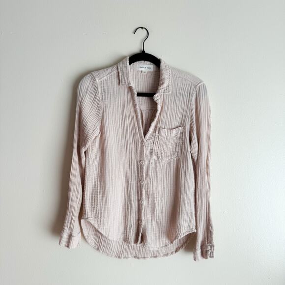 Cloth & Stone Beige Muslin Cotton Button Up Collared Lagen Boho Blouse XS - Picture 1 of 7